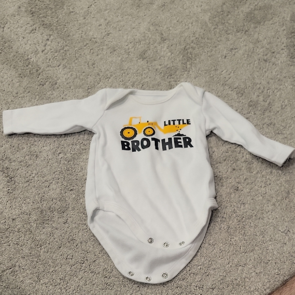 White and Yellow Little Brother Bodysuit with Digger Design